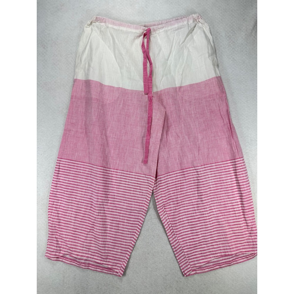 Asha Pink White Striped Wide Leg Cropped Cotton Pants Womens XL Drawstring India